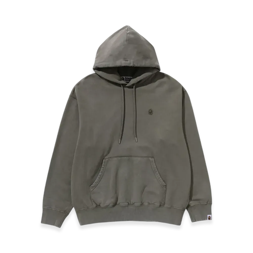 A BATHING APE Garment Dye One Point Relaxed Fit Pullover Hoodie "Olive Drab"