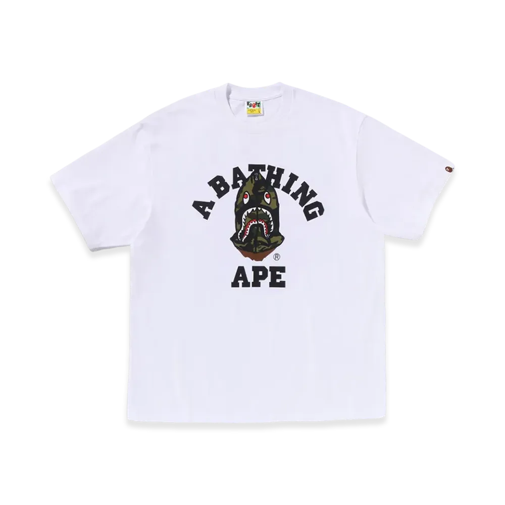 A BATHING APE 1St Camo Shark Seijin College Relaxed Fit Tee "White"