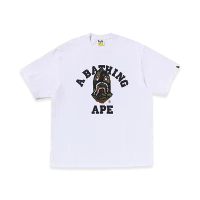 A BATHING APE 1St Camo Shark Seijin College Relaxed Fit Tee "White"