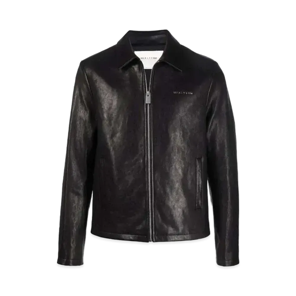 1017 ALYX 9SM Leone Logo-Lettered Zip-Front Leather Jacket "Black"