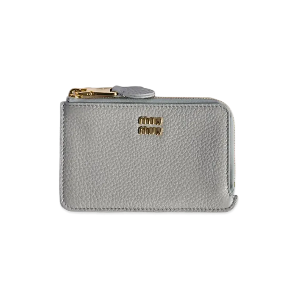 MIU MIU Leather Pouch Card Holder "Pearl Gray"