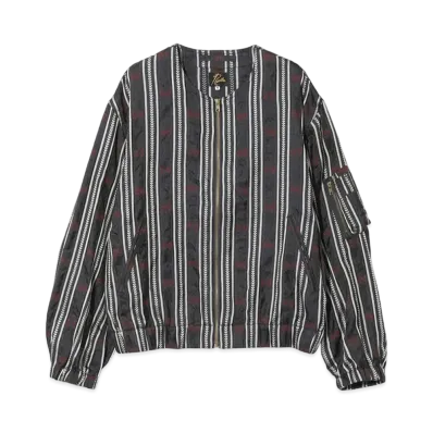 NEEDLES Line Crew Jacket - Papillon Stripe Jacquard. "Black"