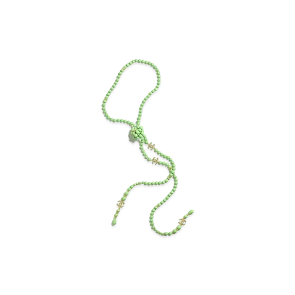 CHANEL Necklace Metal, Glass Pearls & Strass "Gold/Green"