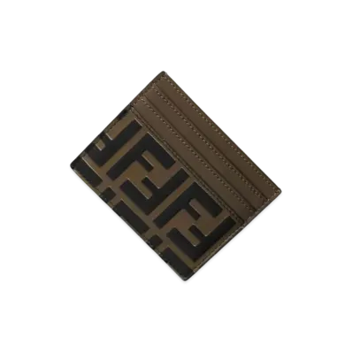 FENDI Zucca Leather Card Case "Brown"