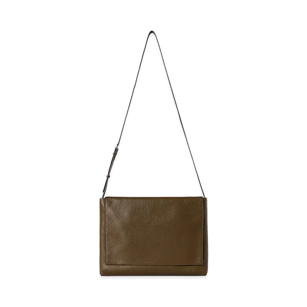 The Row Nan Leather Messenger Bag "Military Olive"
