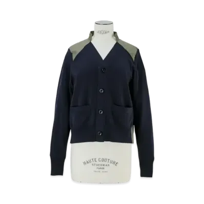 sacai Cotton Gabardine x Knit Cardigan "Navy/Khaki"