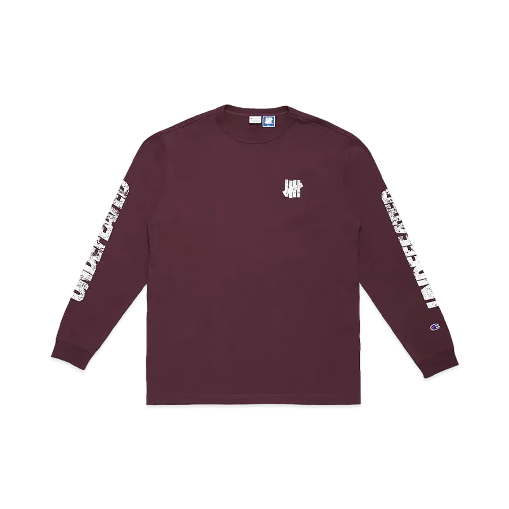 UNDEFEATED CHAMPION DISTRESSED LOGO LS TEE - C8-V405 "Burgundy"