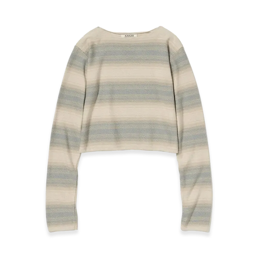 AURALEE Women's Cotton Silk Gradient Stripe Knit Boat Neck P/O "Blue Beige Stripe"