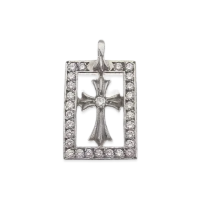 Chrome Hearts 18K Framed Open Cross Pave Diamond Charm "White Gold"