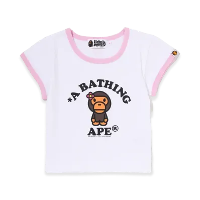 A BATHING APE Women's Baby Lisa College Cropped Tee "White"