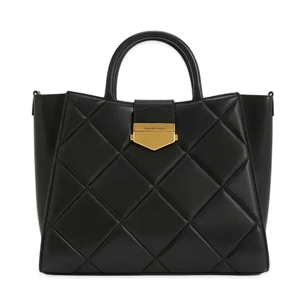 CHARLES & KEITH Vertigo Quilt Tote Bag "Black"