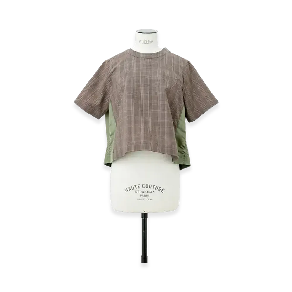 sacai Wool Silk Suiting x Nylon Twill Pullover "Brown Check"