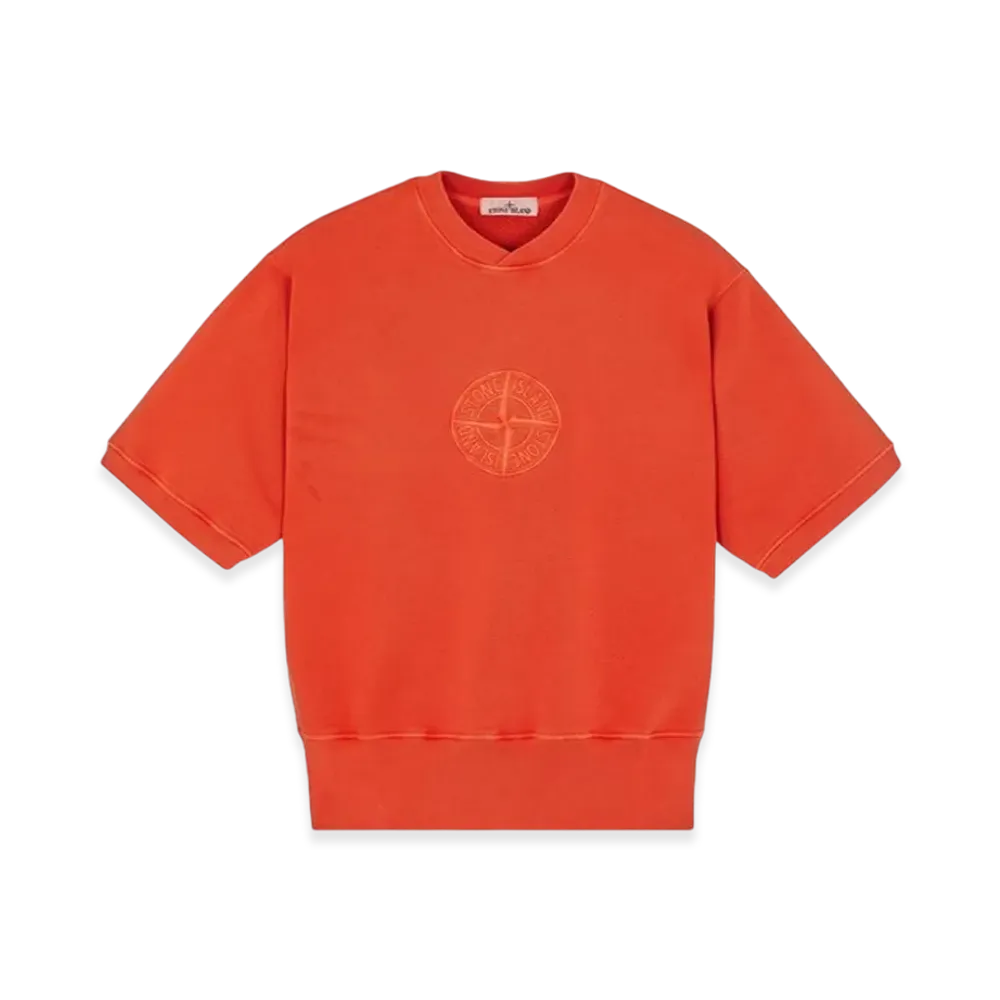 Stone Island 66155 Heavy Textured Fleece Garment Dyed Old Treatment Short Sleeve Crewneck Sweatshirt - 23FW "Lobster Red"