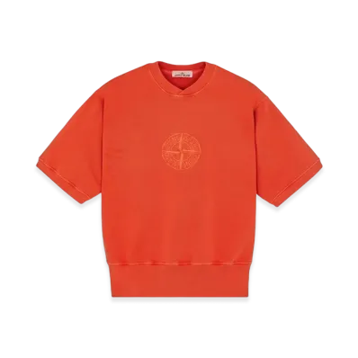 Stone Island 66155 Heavy Textured Fleece Garment Dyed Old Treatment Short Sleeve Crewneck Sweatshirt - 23FW "Lobster Red"