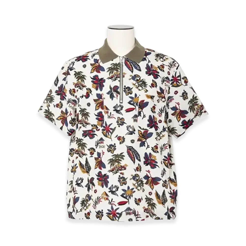 sacai Car Race / Tropical Print Polo Shirt "Ivory"