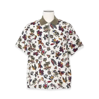 sacai Car Race / Tropical Print Polo Shirt "Ivory"