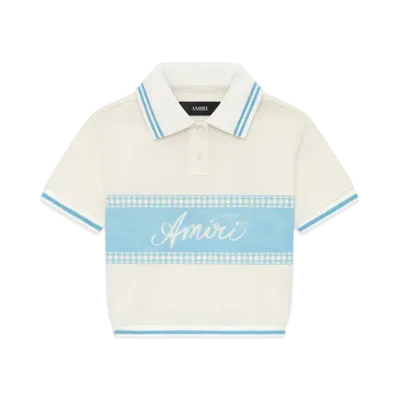 AMIRI Women's Amiri Box Script Cropped Polo "Ice Blue"