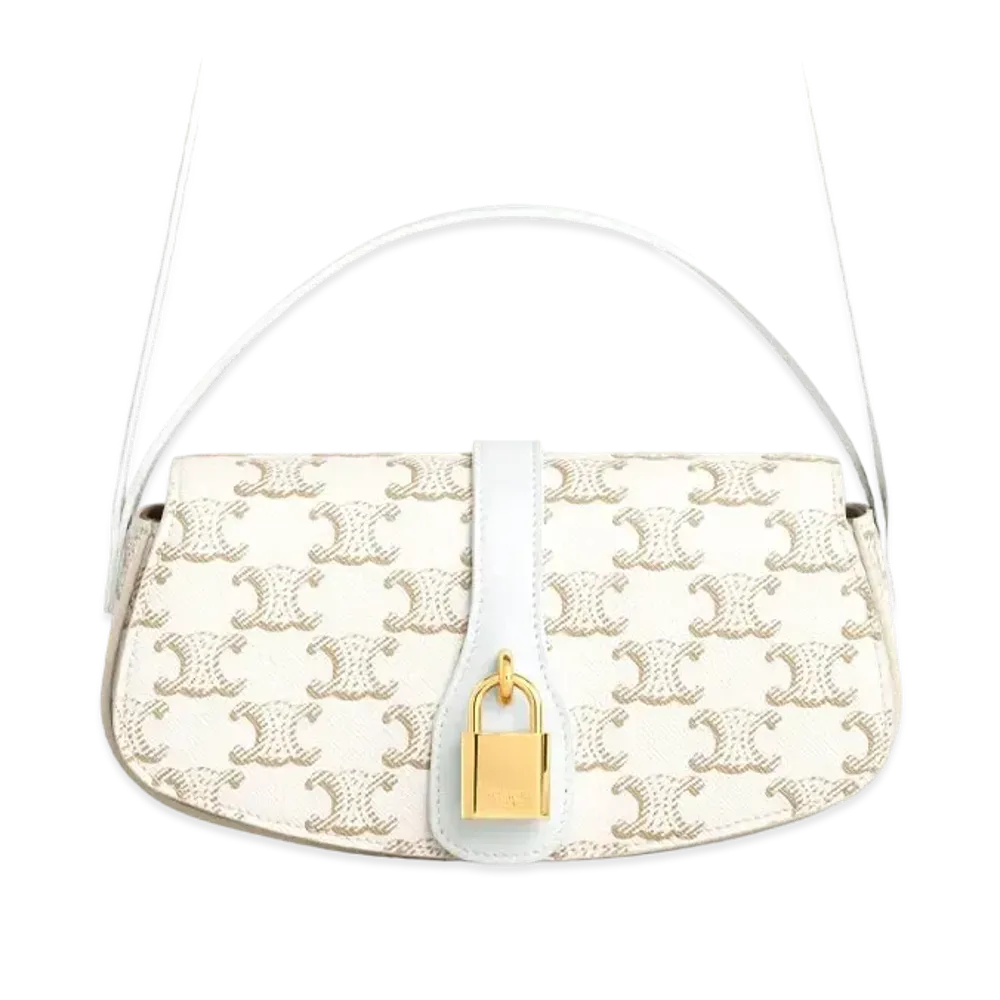 CELINE Clutch on Strap in Triomphe Canvas "White /White"
