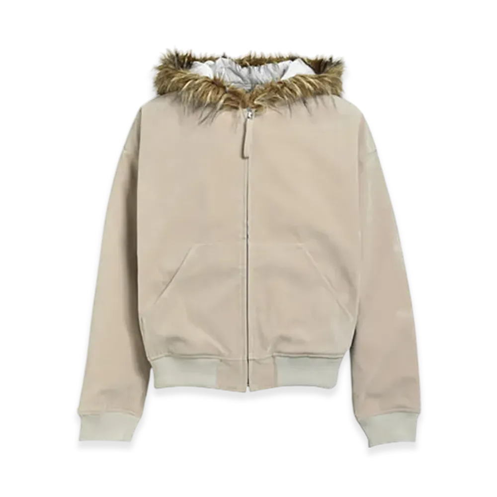 BREATH Faux Leather Fur Hooded Jacket "Beige"