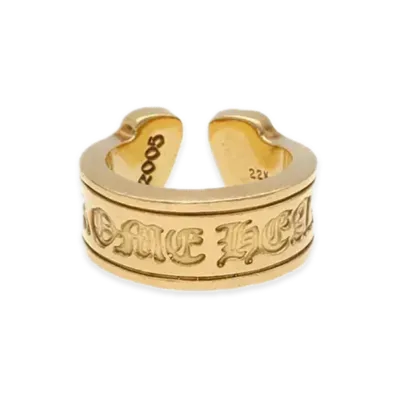 Chrome Hearts 22K Large Scroll Label Ring "Yellow Gold"
