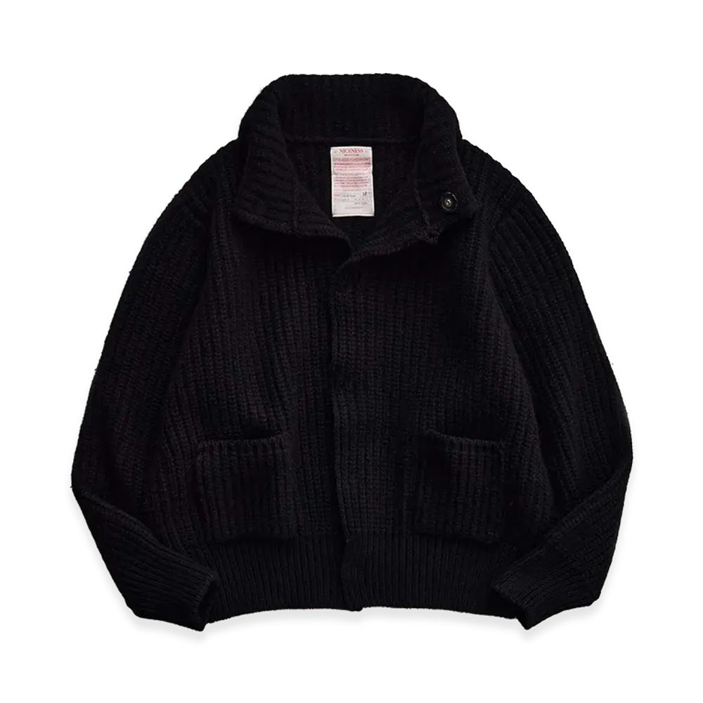 NICENESS Robbie Cashmere Wool Felted Knit Cardigan "Black"