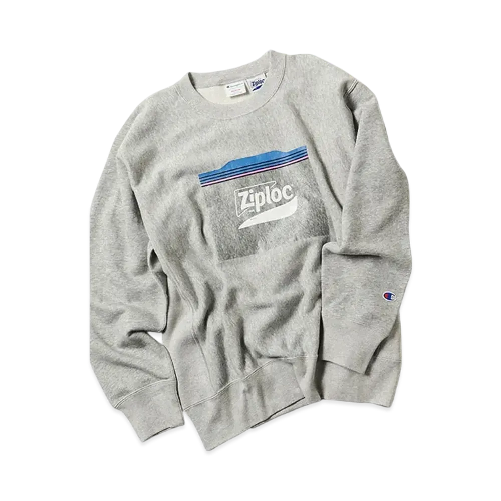 Champion for BEAMS COUTURE x Ziploc Logo Reverse Weave Crew Neck Sweatshirt "Gray"