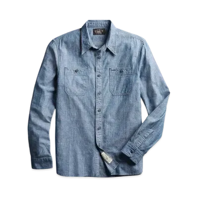 RRL Ralph Lauren Indigo Chambray Work Shirt #1 "Blue"