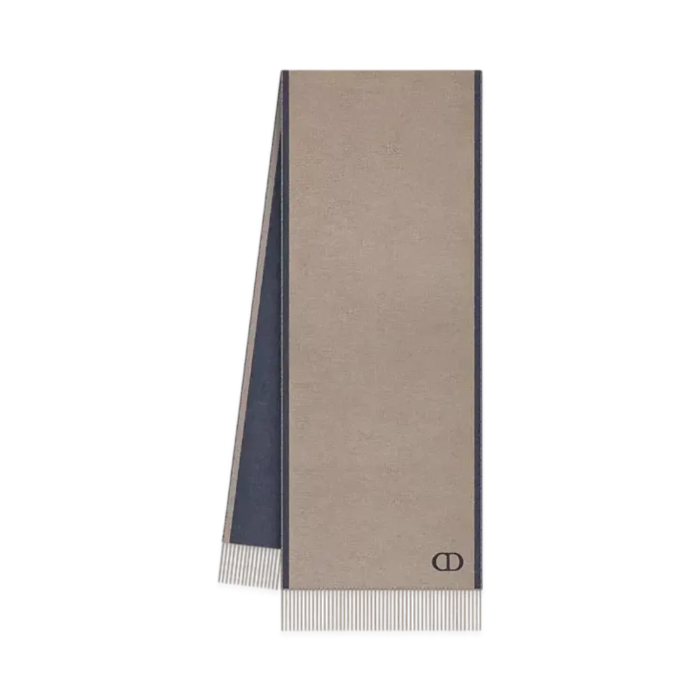 Dior Double-Sided CD Icon Scarf Silk "Brown/Navy Blue"