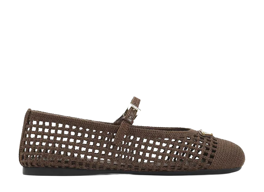 PRADA Women's Crochet Cotton Ballet Flats "Brown"