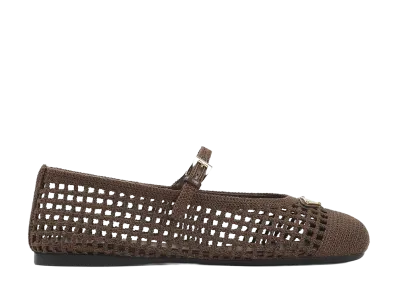 PRADA Women's Crochet Cotton Ballet Flats "Brown"