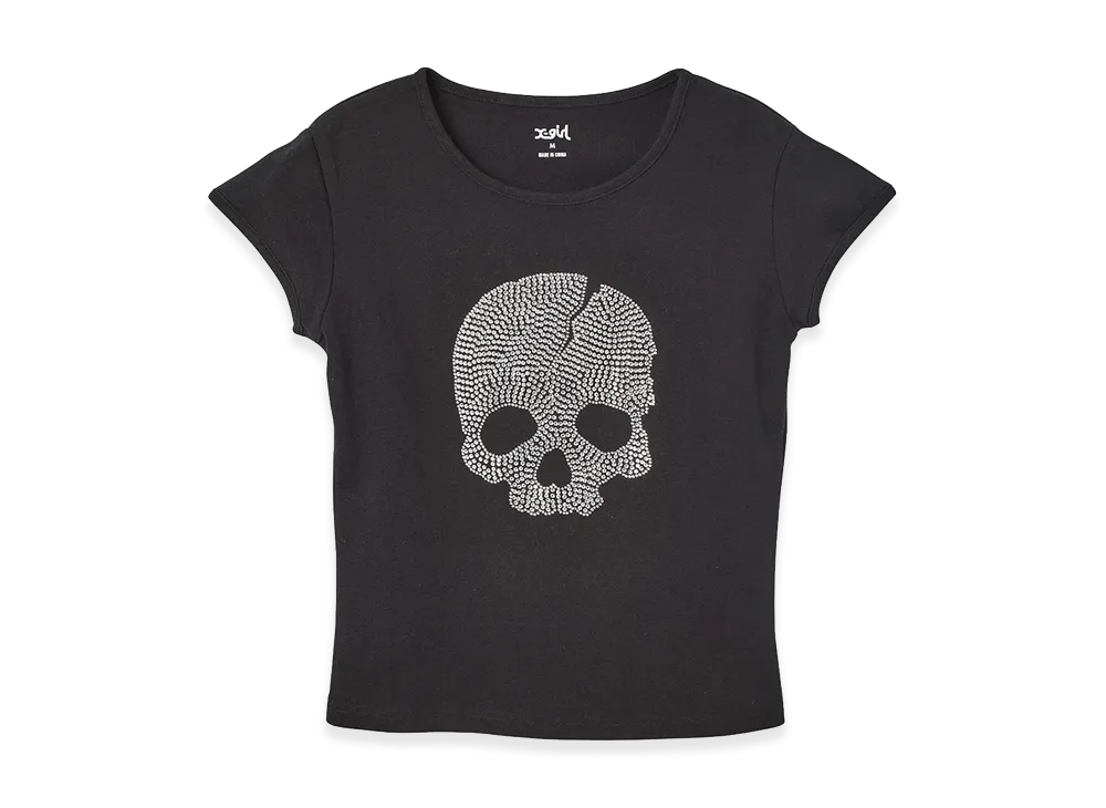 X-Girl Women's Rhinestone Skull S/S Baby Tee "Black"
