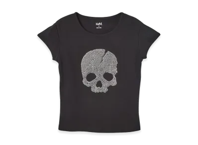 X-Girl Women's Rhinestone Skull S/S Baby Tee "Black"
