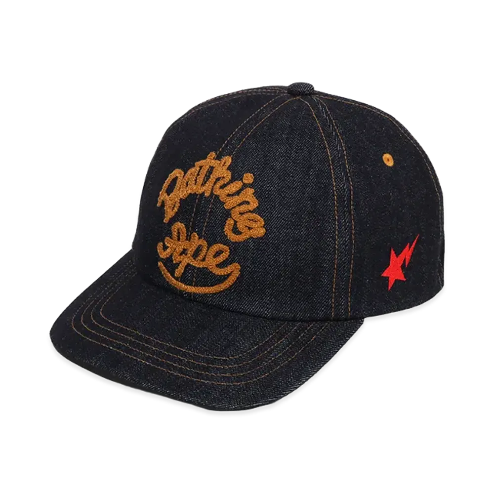 A BATHING APE Logo Washed Denim Cap "Indigo"