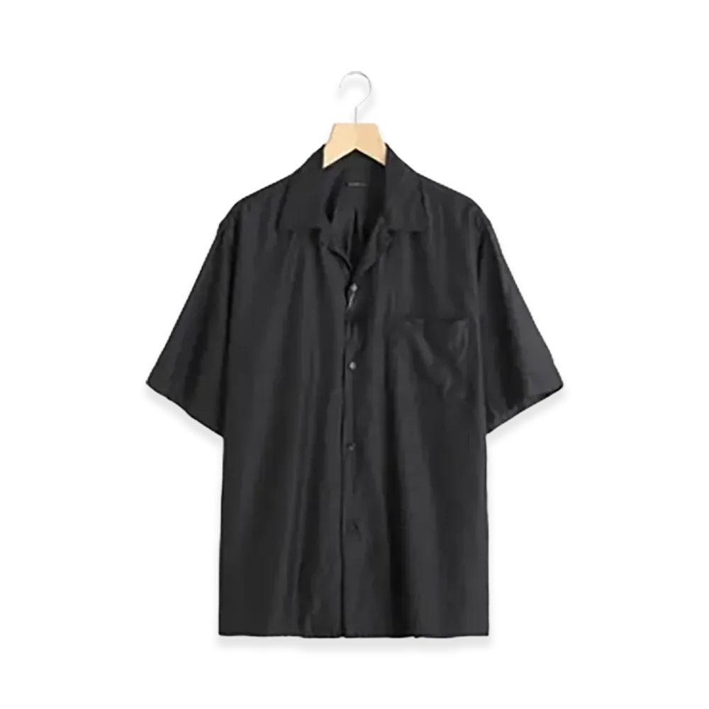 COMOLI Wool Silk S/S Open Collar Shirt "Charcoal"