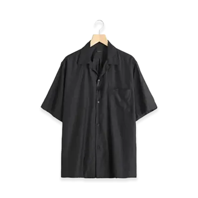 COMOLI Wool Silk S/S Open Collar Shirt "Charcoal"