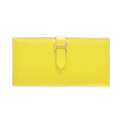 Hermes Bearn Soufflet Chevre Mysore "Lime/Gold"