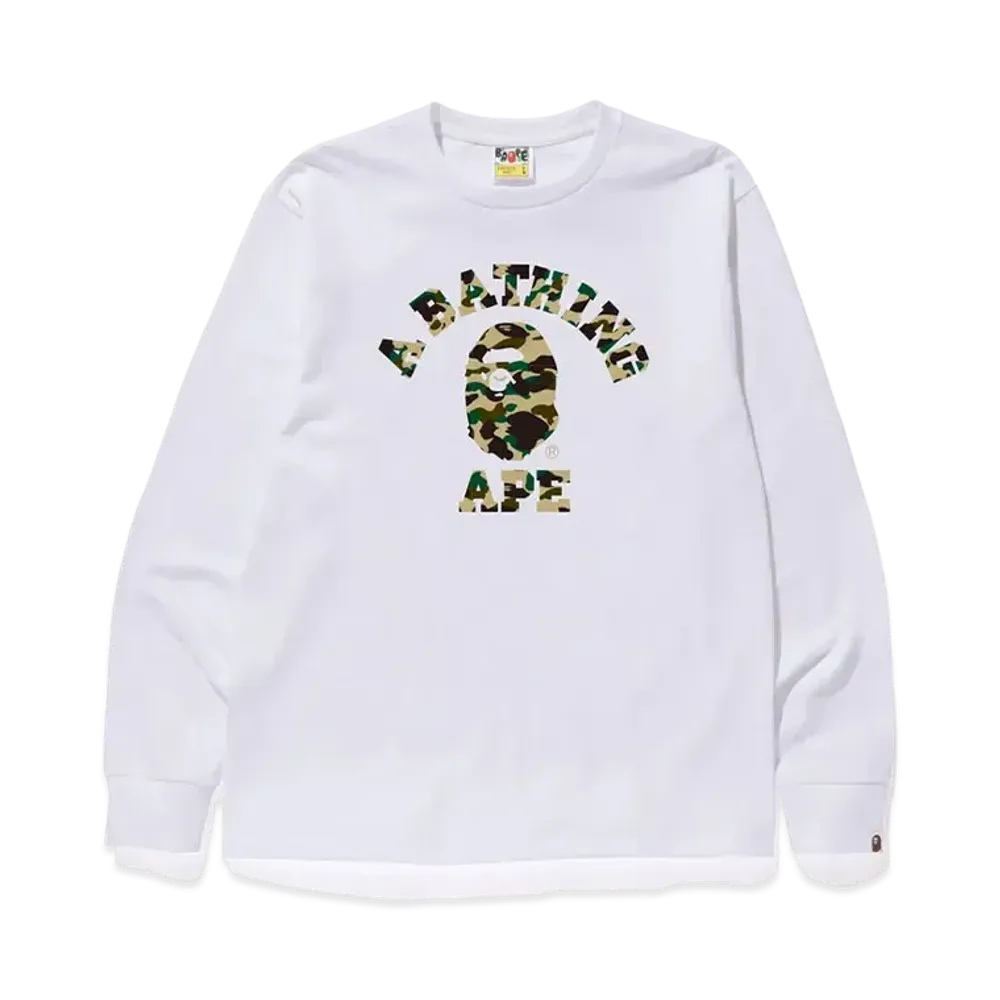 A BATHING APE 1st Camo College L/S Tee "White/Yellow"