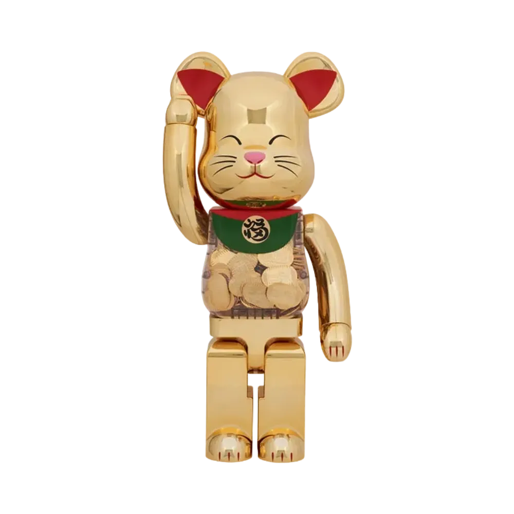 MEDICOM TOY "BEARBRICK" Lucky Cat Oval Good Luck Gold Plated 1000%