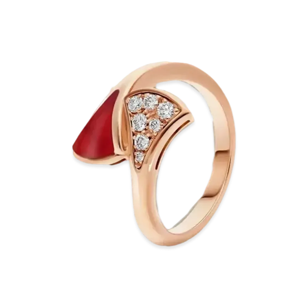 BVLGARI Divas Dream Ring Pave Diamond Carnelian "Pink Gold"