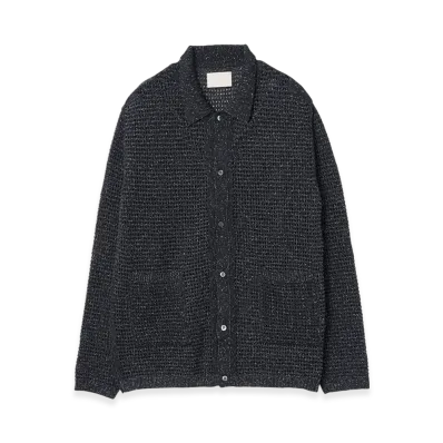 YOKE Gima Cotton Mix Slub Mesh Knit Shirt Cardigan "Black"