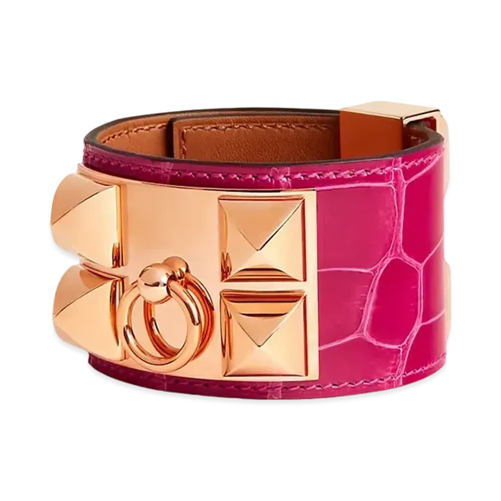Hermes Collier de Chien Bracelet "Framboise/Pink Gold"