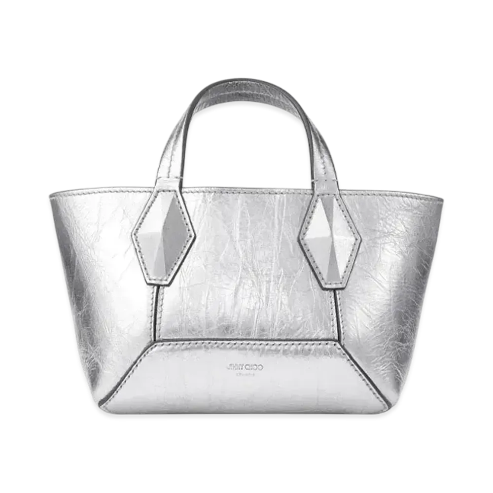 Jimmy Choo Diamond Tote/XS Vintage Metallic Leather Mini Bag "Silver/Antique Silver"