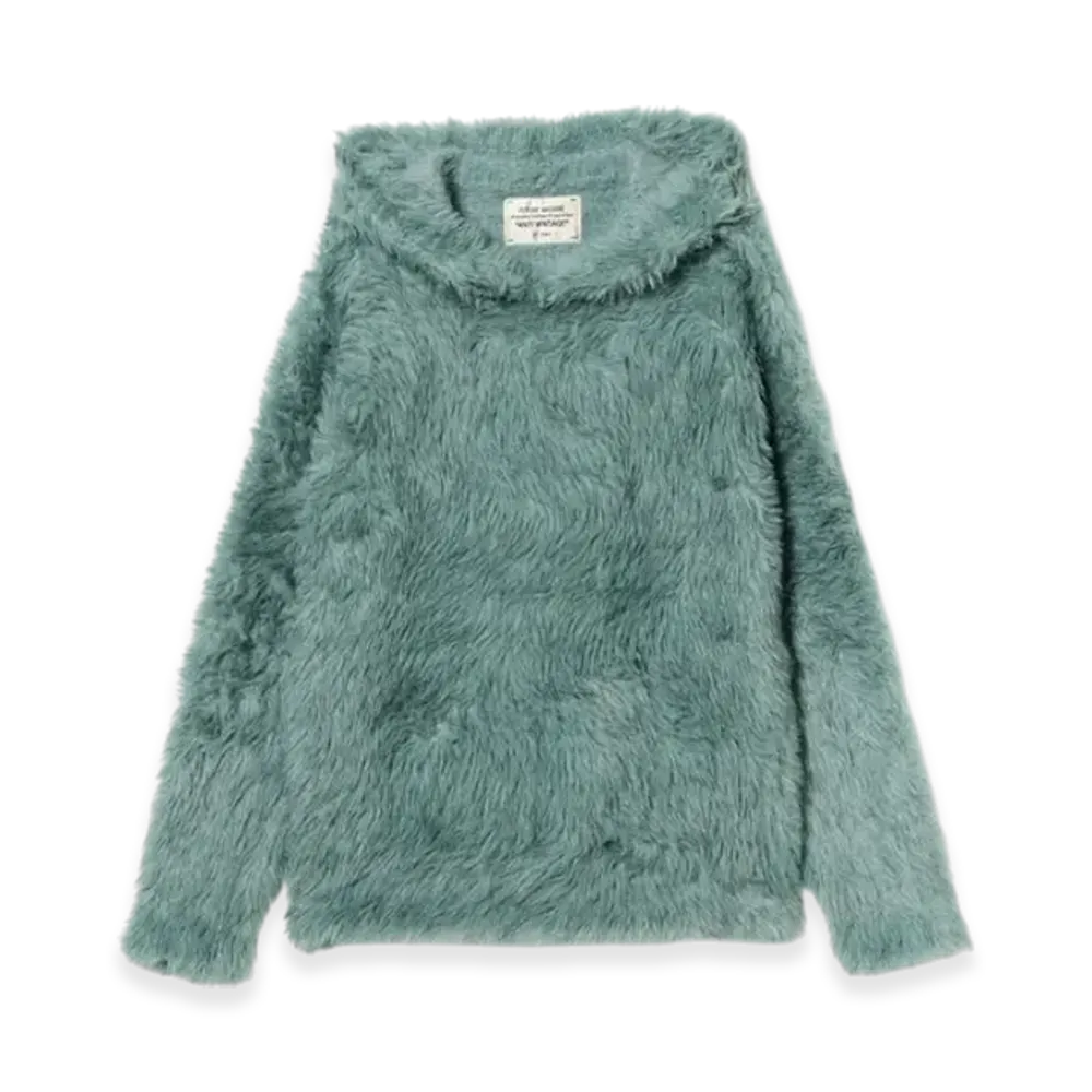 BEAMS FUTURE ARCHIVE Shaggy Knit Hoodie "Olive"