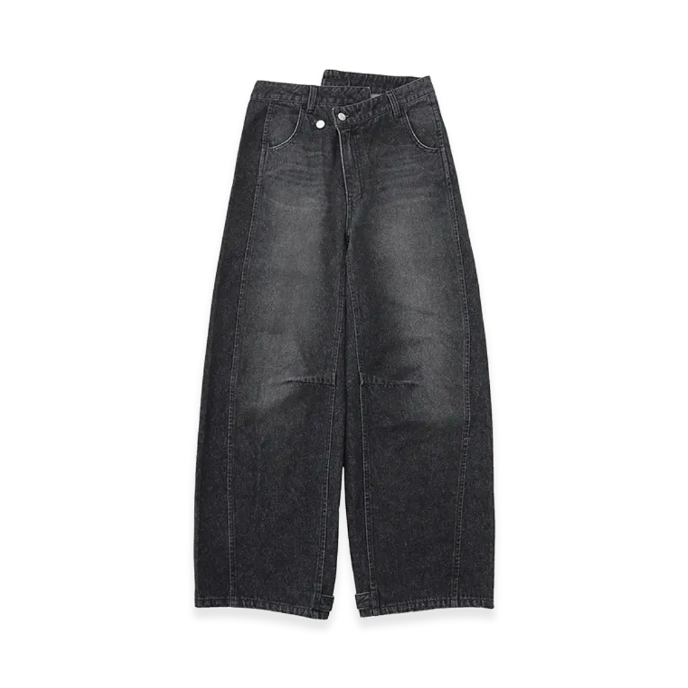 X-Girl Women's Asymmetric Waist Barrel Leg Denim Pants "Black"