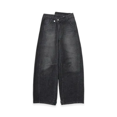X-Girl Women's Asymmetric Waist Barrel Leg Denim Pants "Black"