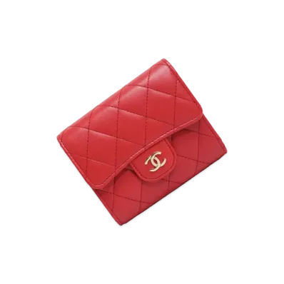 CHANEL Lambskin Matelasse Compact Wallet "Red"
