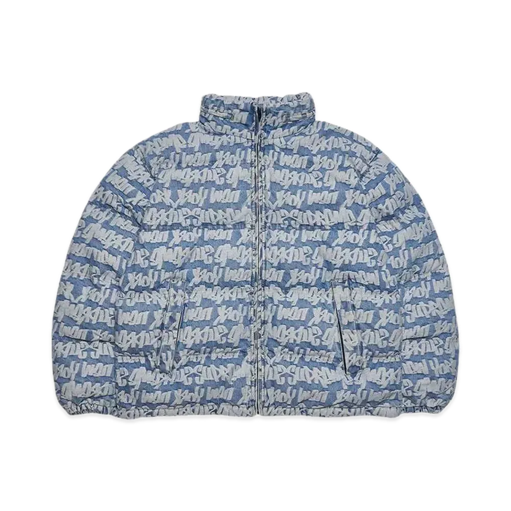 Supreme Fat Tip Jacquard Denim Puffer Jacket "Blue"
