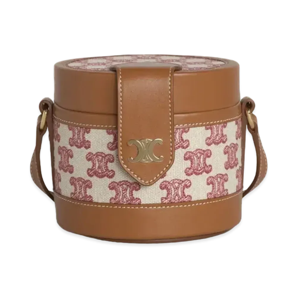CELINE Small Tambour Bag in Textile with Triomphe Embroidery "Vintage Pink"