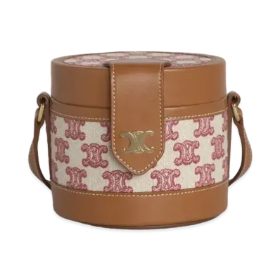 CELINE Small Tambour Bag in Textile with Triomphe Embroidery "Vintage Pink"
