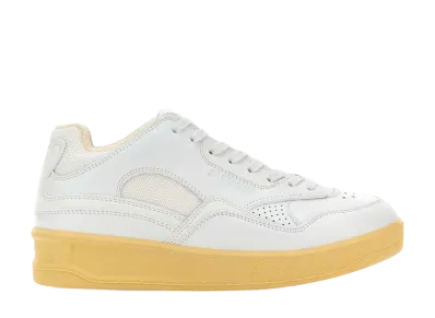 Jil Sander Women's White Leather and Fabric Basket Sneakers "White"